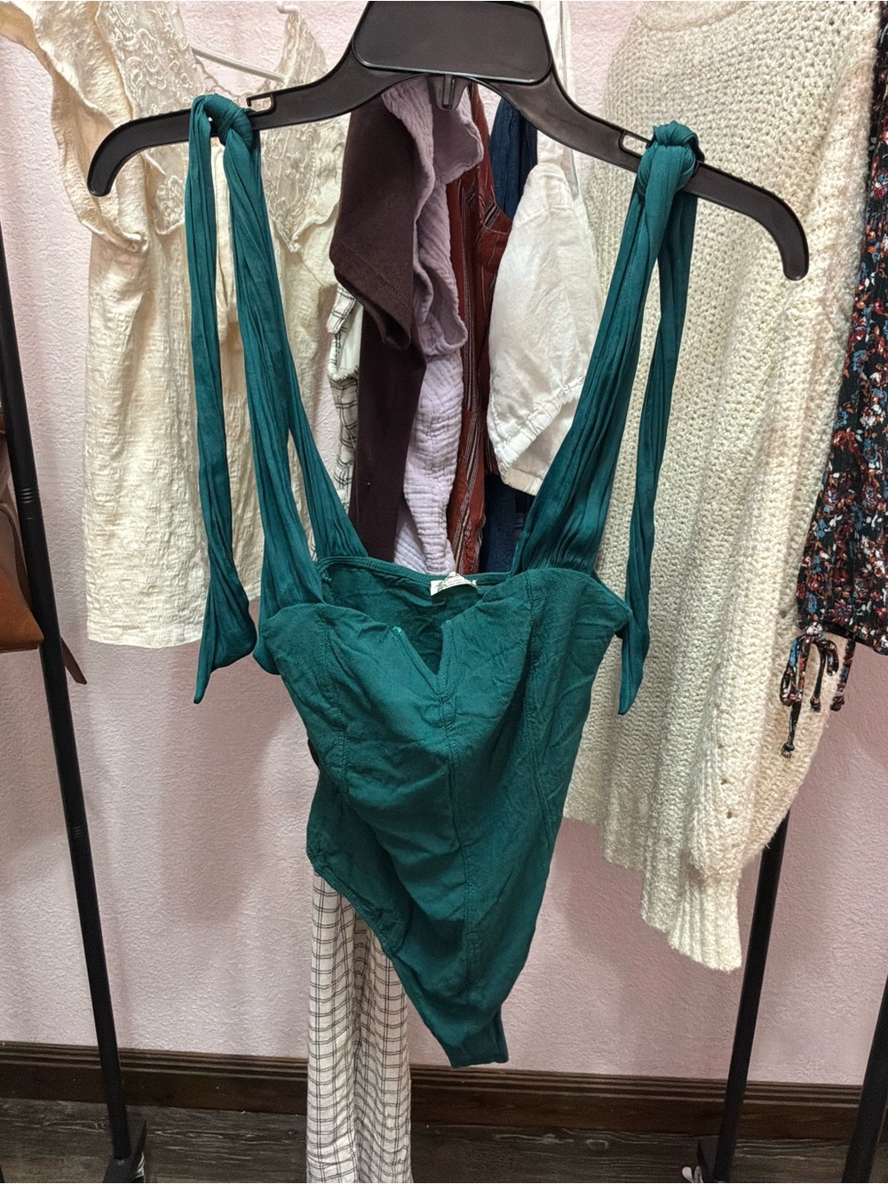 Free People Emerald Green Top with Tie Detail